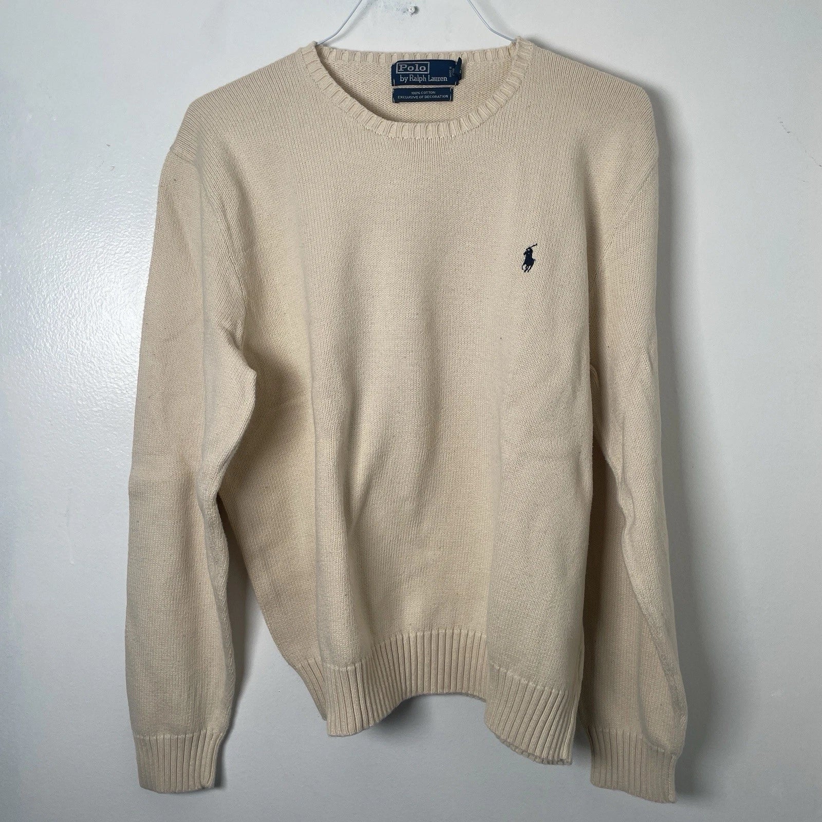 Vintage Polo Ralph Lauren Men’s XL Cotton Knit Crewneck Cweater Beige Cream