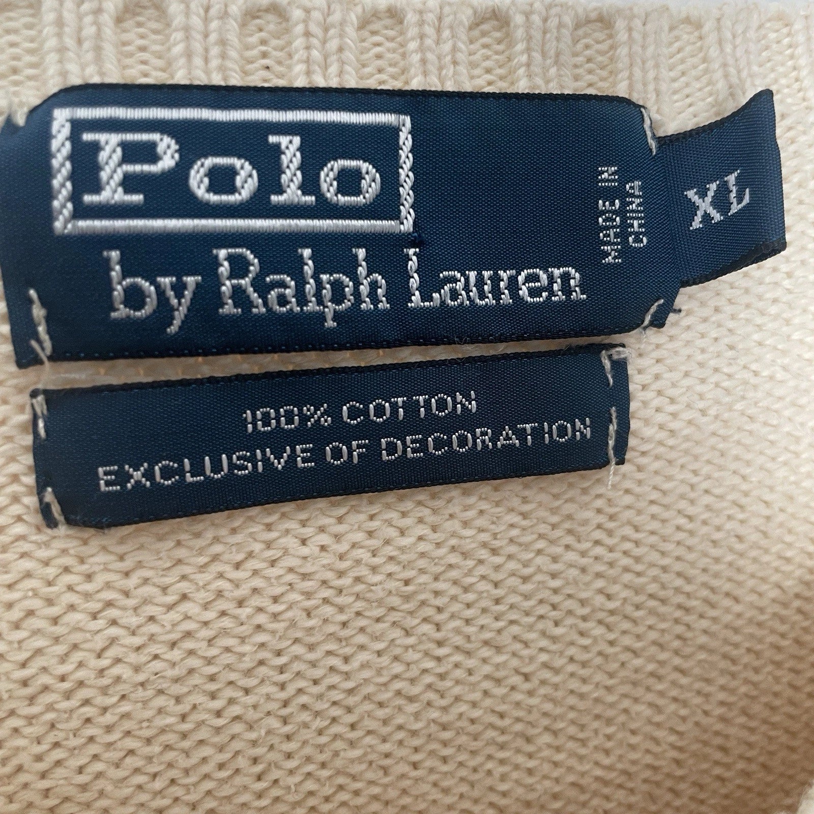 Vintage Polo Ralph Lauren Men’s XL Cotton Knit Crewneck Cweater Beige Cream