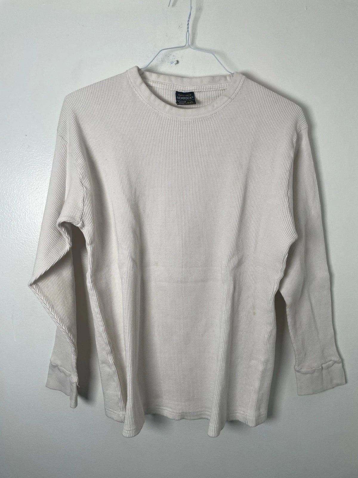 Heavyweight Gemrock Men’s 2XL White Pullover Cotton Sweater Waffle Knit Design