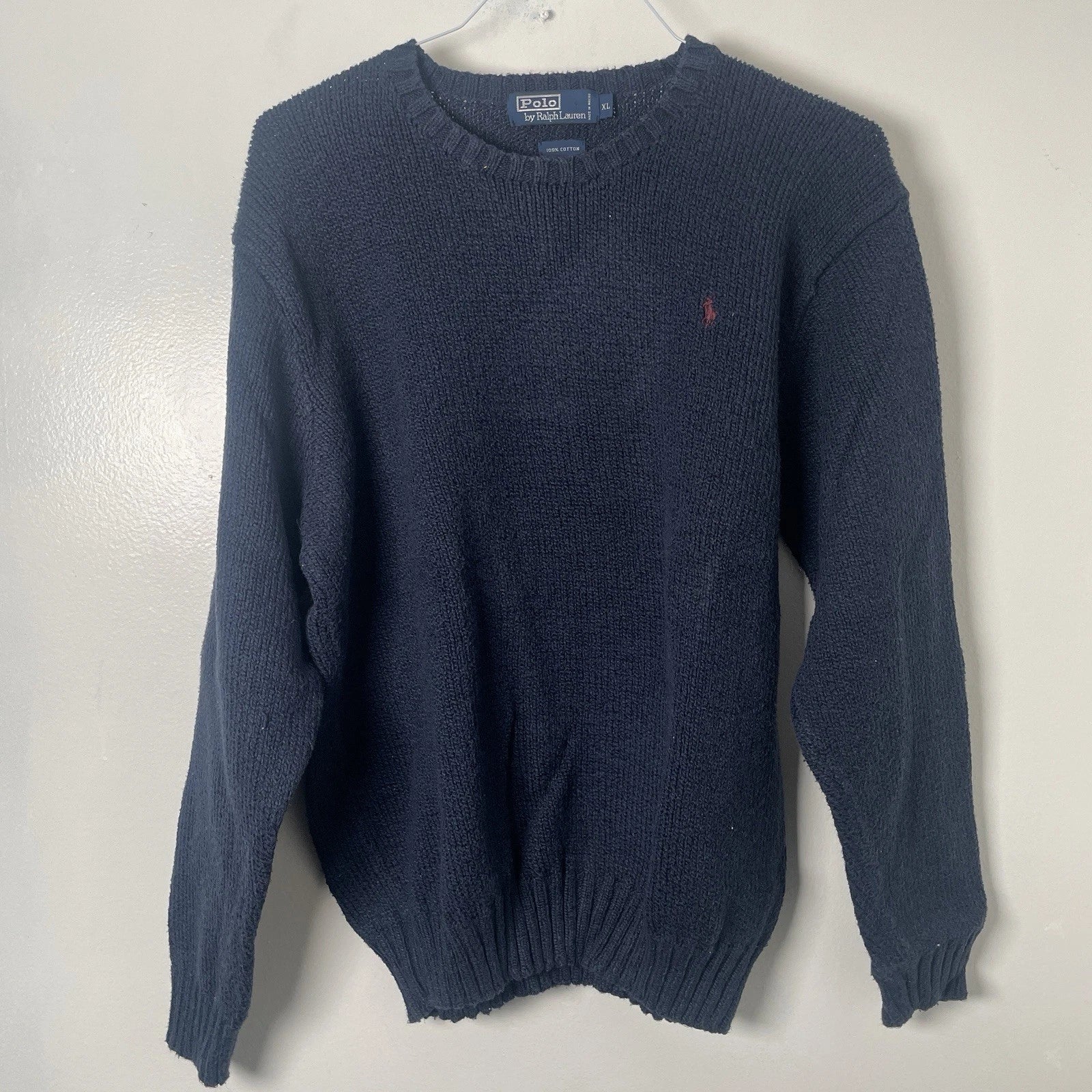 Vintage Polo Ralph Lauren Navy Blue 100% Cotton Pullover Sweater Men’s XL
