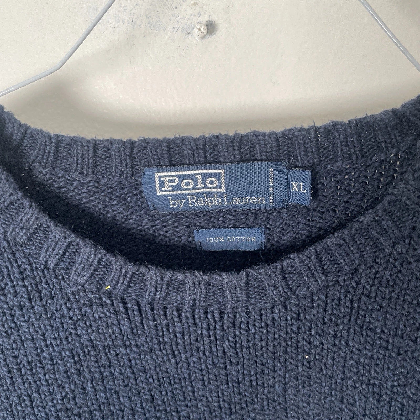 Vintage Polo Ralph Lauren Navy Blue 100% Cotton Pullover Sweater Men’s XL