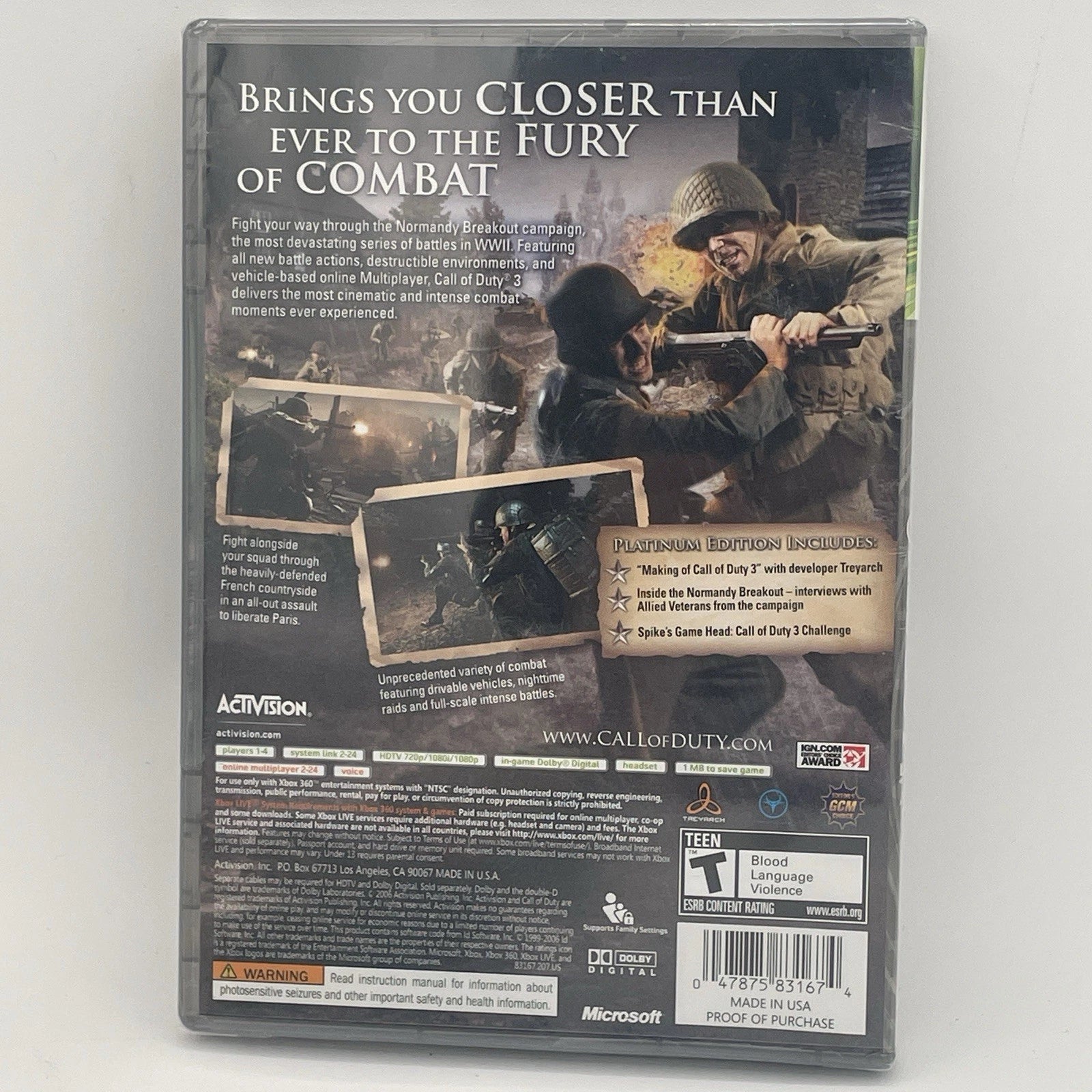 Call of Duty 3 Platinum Hits Microsoft Xbox 360 Sealed